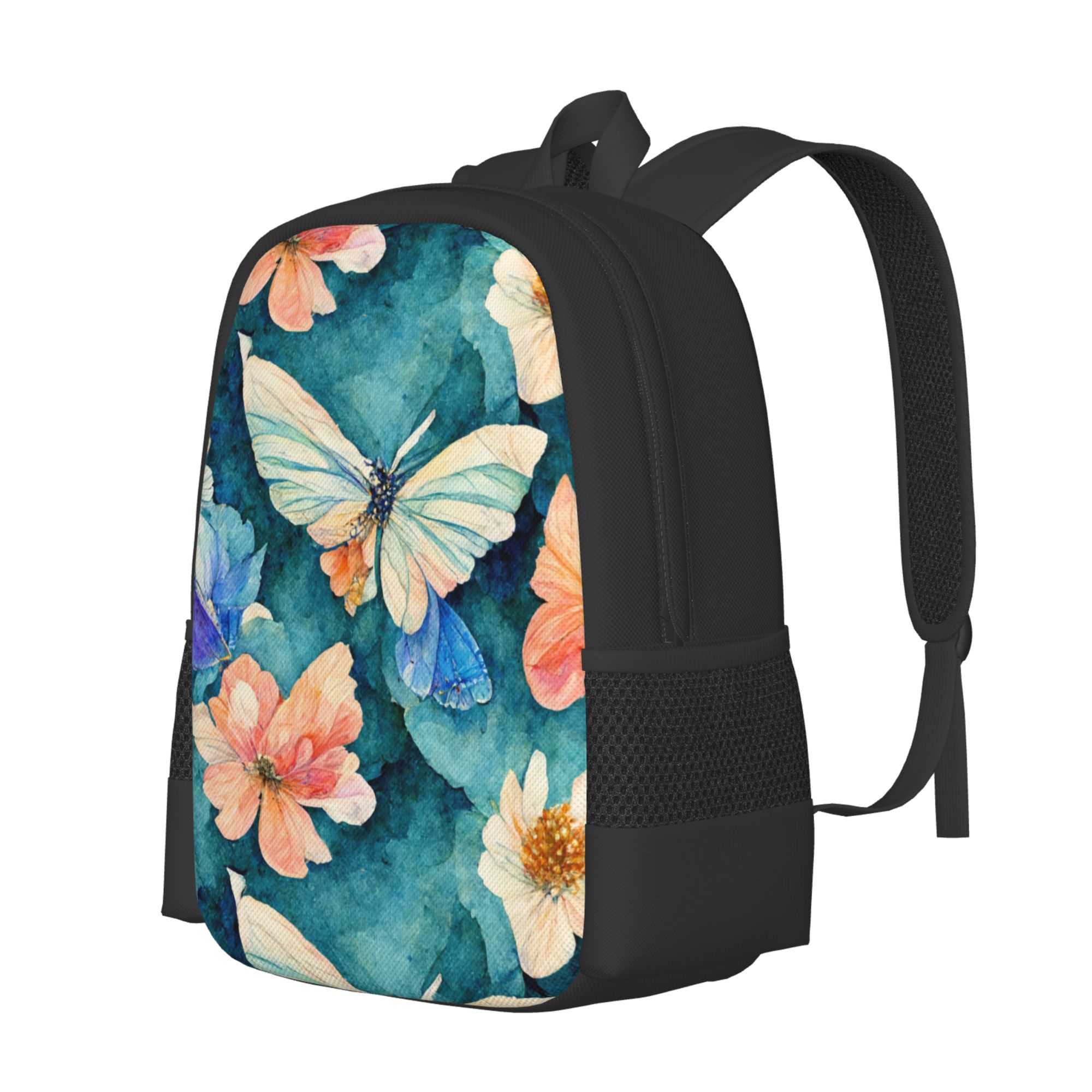 DouZhe Lightweight Backpack, Watercolor Butterfly Flowers Prints Travel Outdoor Hiking Bag School Bookbag Casual Daypack Backpacks for Women Men