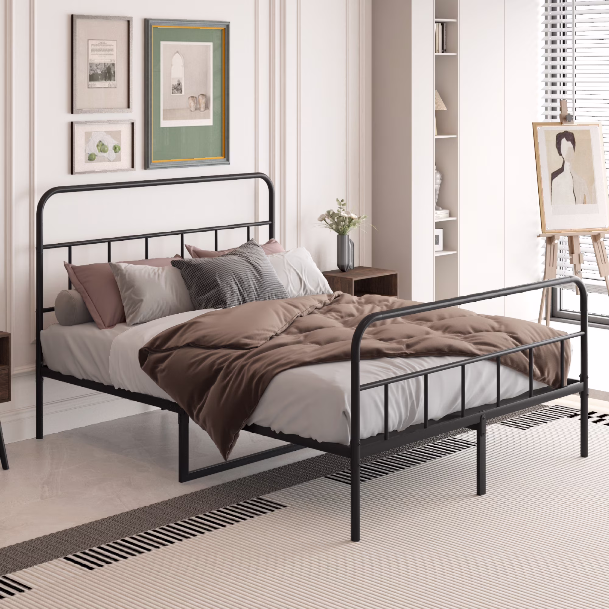 Durable Metal Platform Bed Frame with Headboard, No Box Spring Required, Full Size for Modern Bedroom Setup