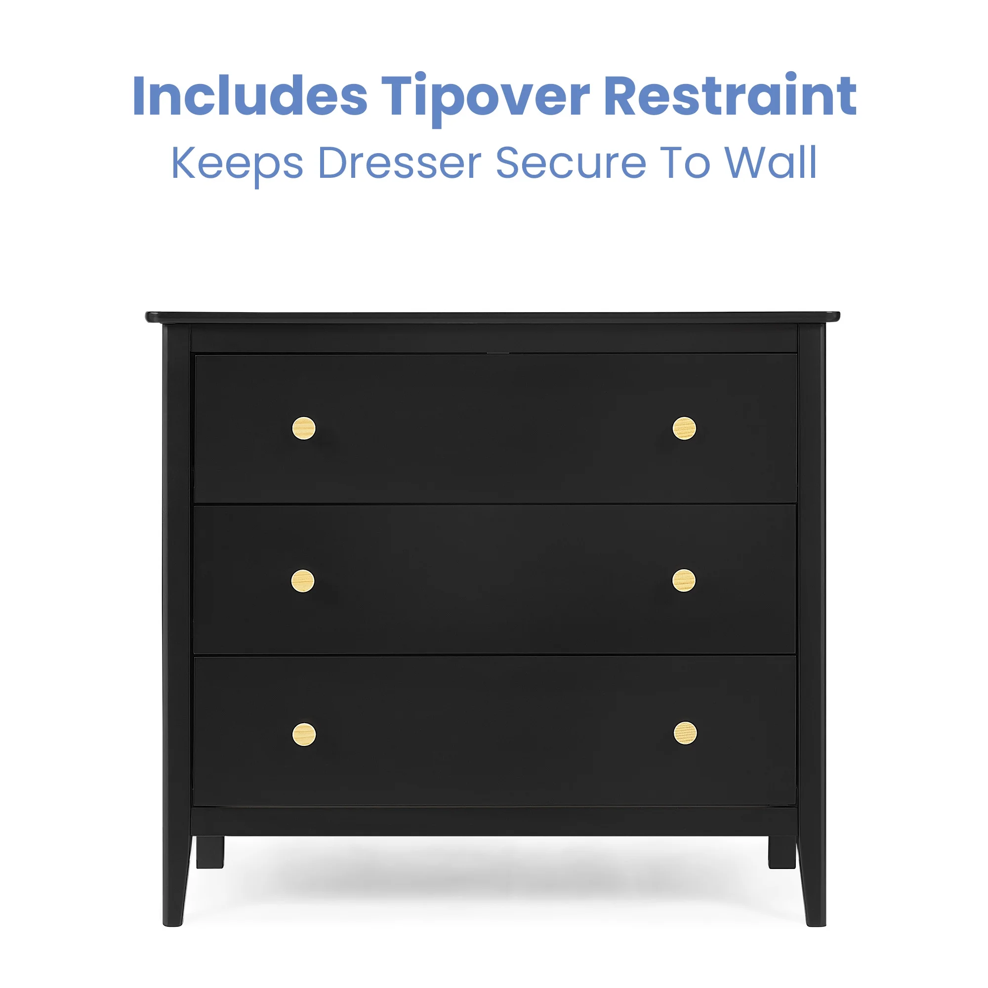 Delta Children Casey 3 Drawer Dresser with Interlocking Drawers, Black Ebony/Natural