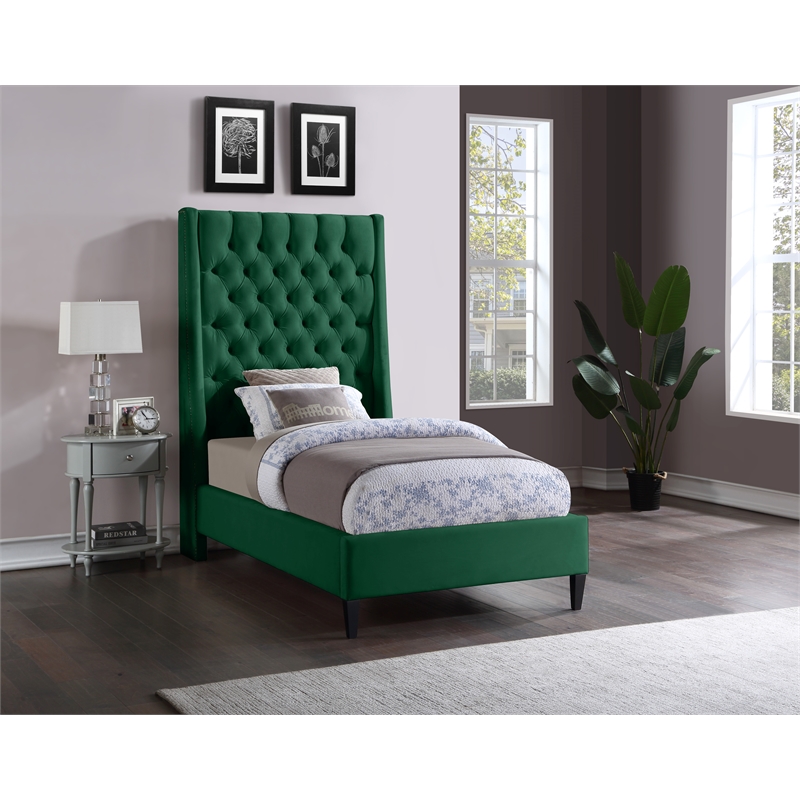 Meridian Furniture Fritz Green Velvet Twin Bed