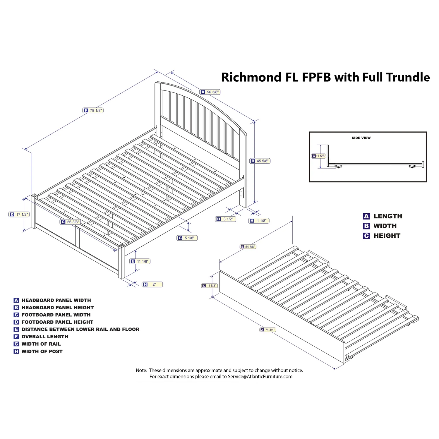 Richmond Full Platform Bed with Flat Panel Foot Board and Full Size Urban Trundle Bed in Walnut