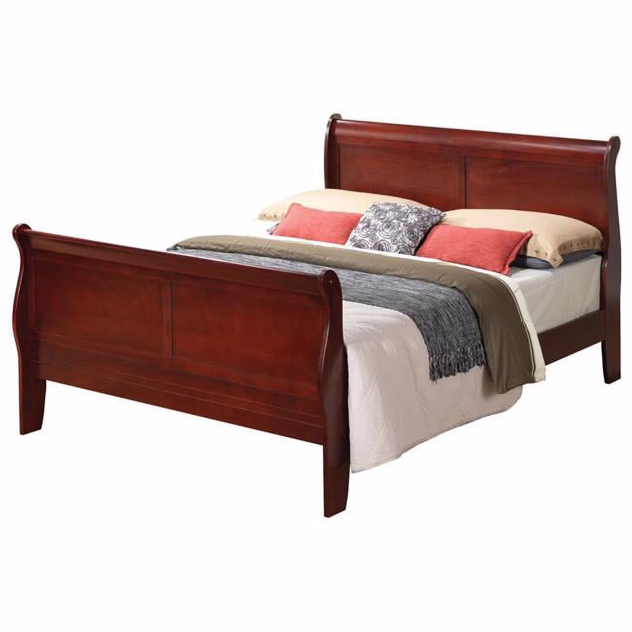 Passion Furniture PF-G3100A-FB Louis Philippe Sleigh Bed with High Footboard, Cherry - Full Size