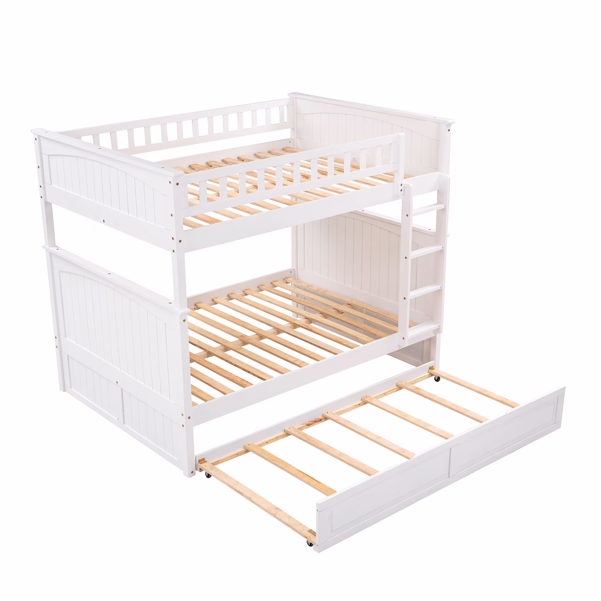 Full Over Full Bunk Bed with Twin Size Trundle White