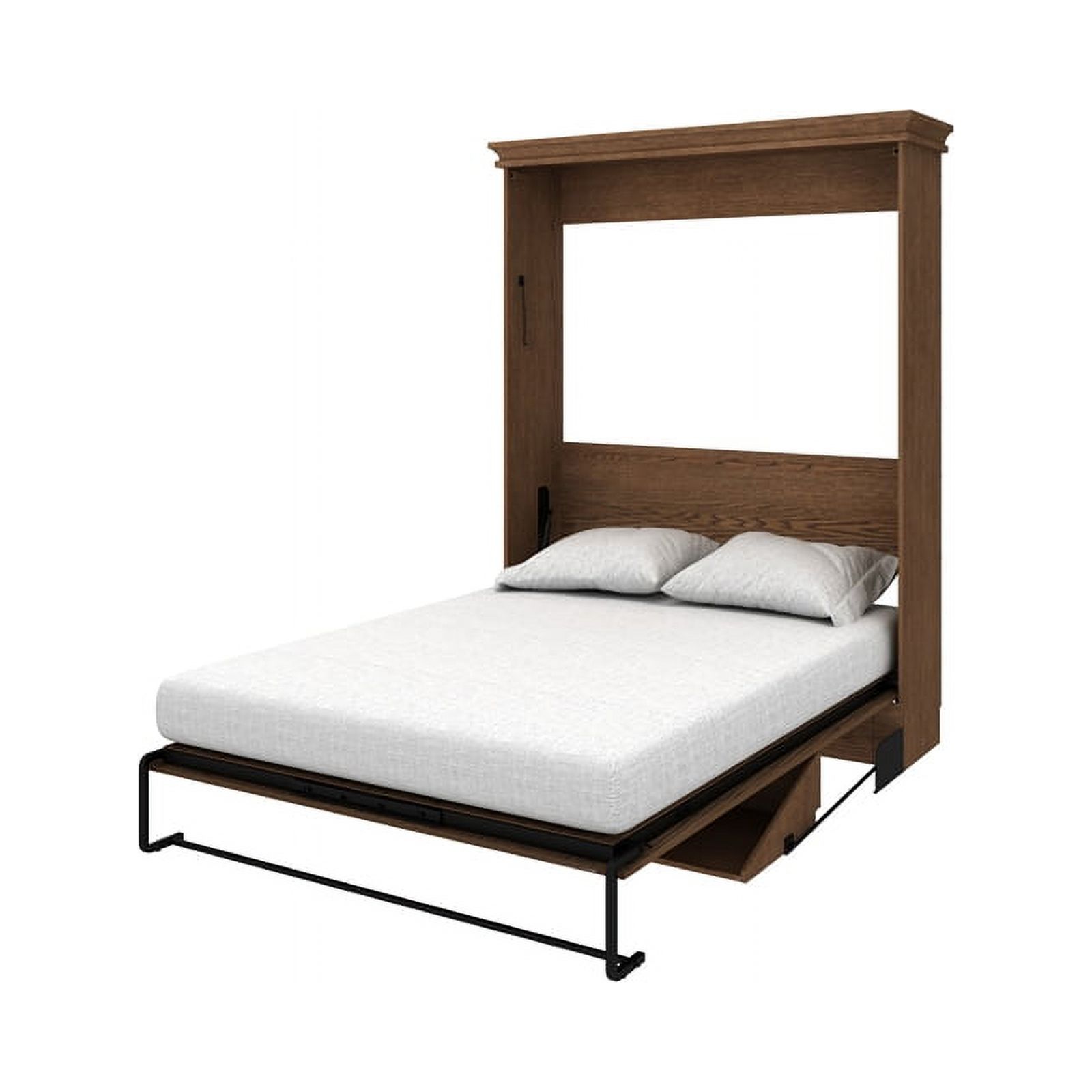 Pemberly Row Transitional Queen Solid Wood Murphy Wall Desk Bed in Brown