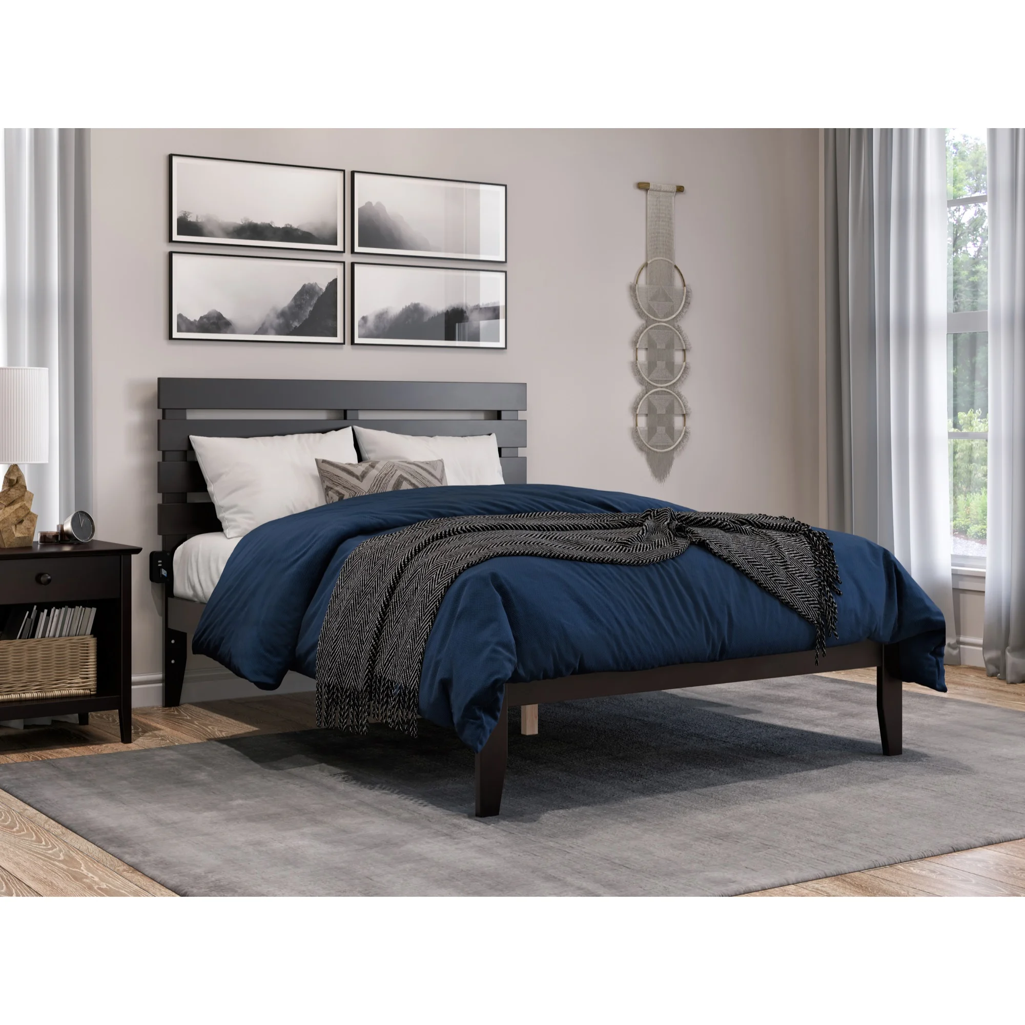 AFI Oxford Modern Wood Full Platform Bed with USB Charger in Espresso
