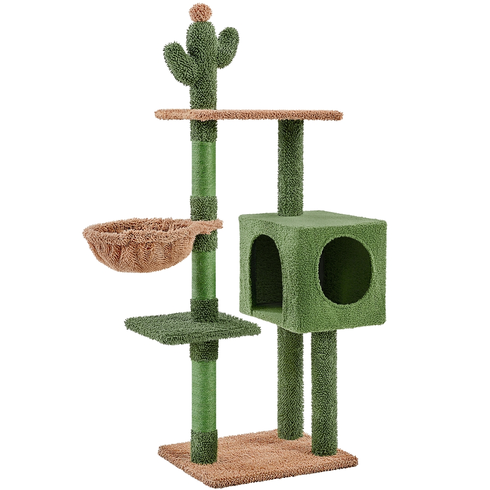 Topeakmart 52.5'' Height Cactus Cat Tree for Small- to Medium-sized Cats, Green/Brown