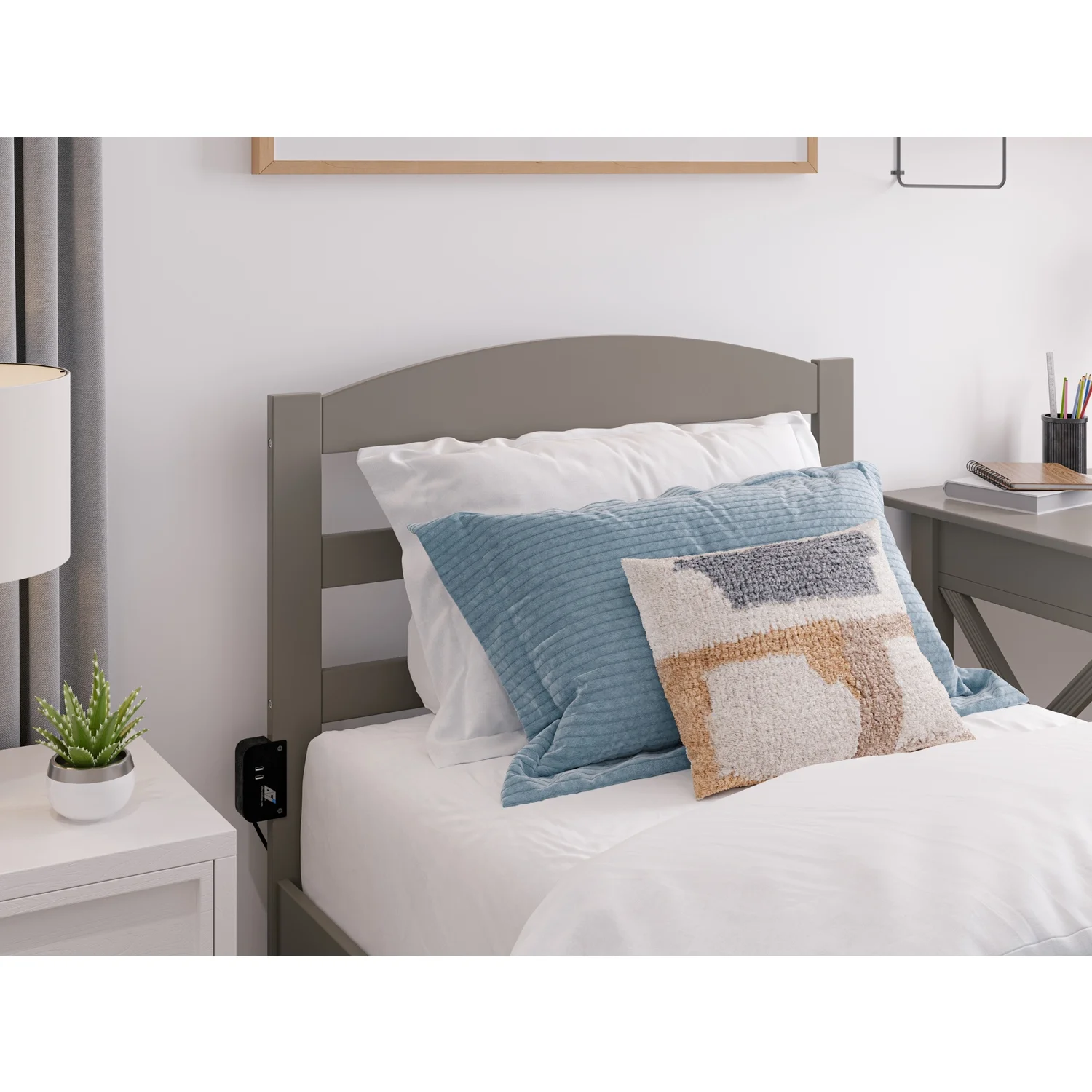 AFI Warren Solid Wood Twin Bed w/ Footboard & Twin Trundle in Gray