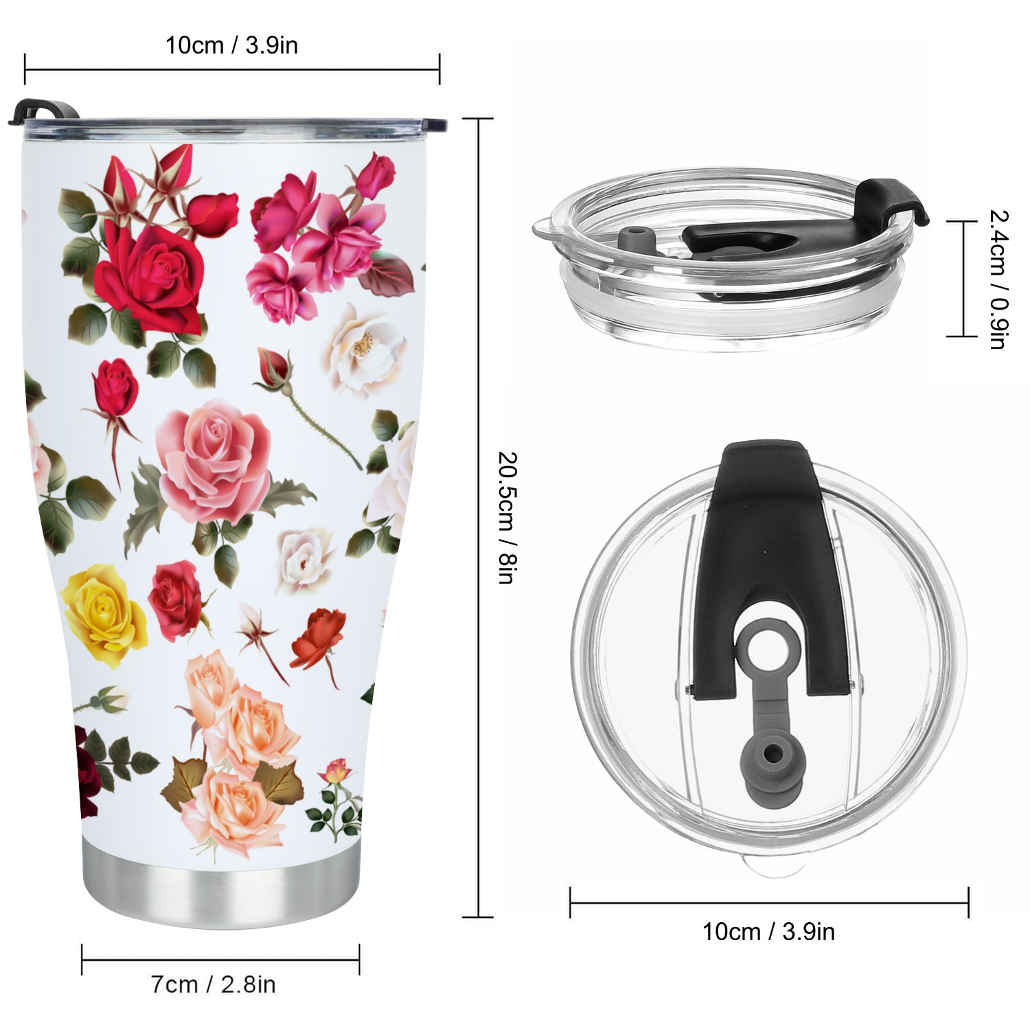 Hidove Stainless Steel Tumbler, Rose Flowers 30oz Leak Proof & Stainless Steel Bottle for Hot & Cold Drinks - Coffee Travel Mug, Water Metal Canteen, Thermal Cup