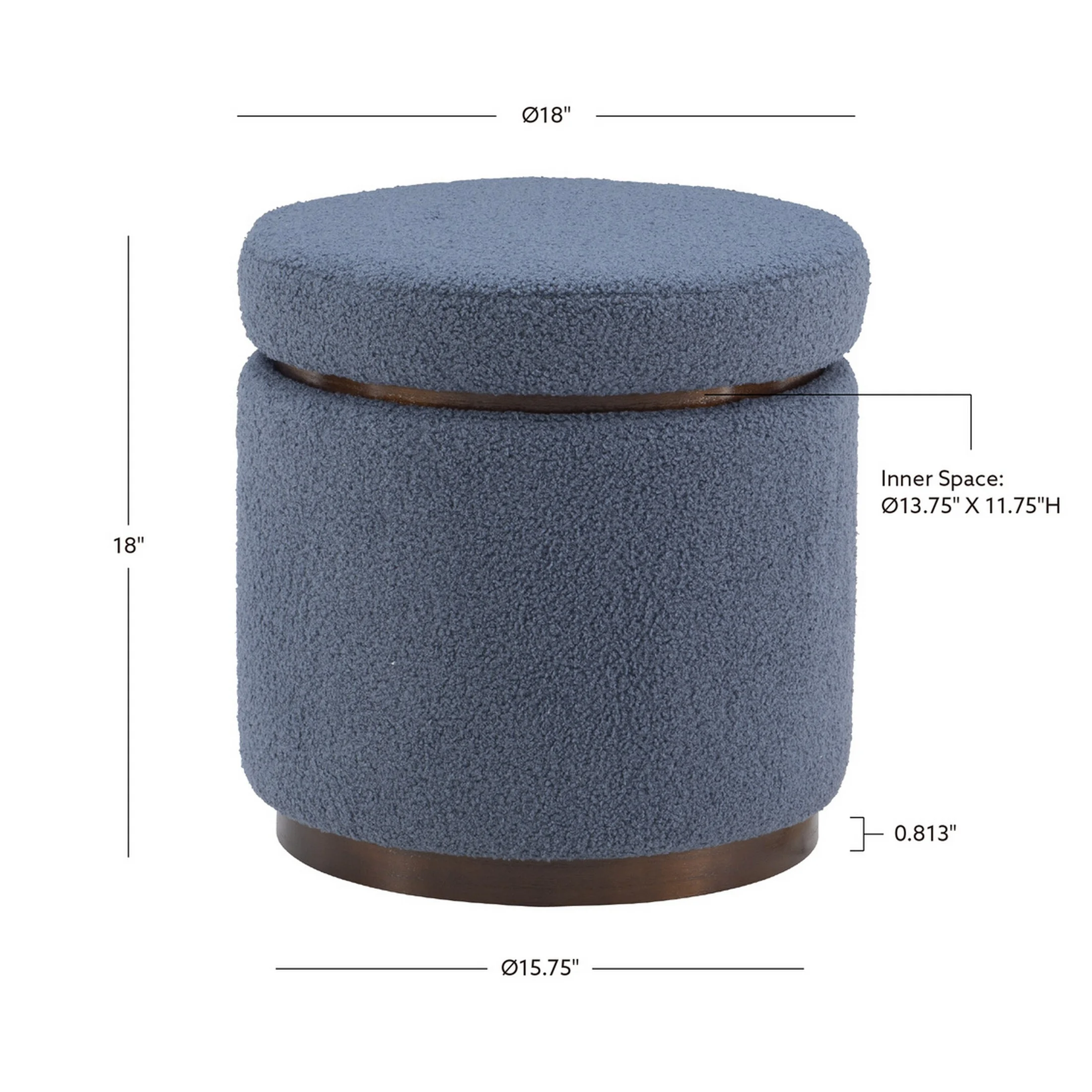 Linon Primrose Storage Ottoman Stool, Walnut Finish with Dark Blue Sherpa Fabric