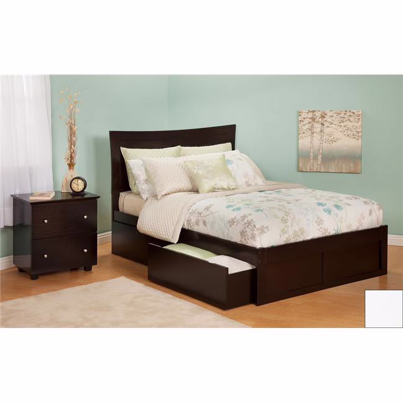 Metro Full Bed with Flat Panel Footboard and Urban Bed Drawers in a White Finish