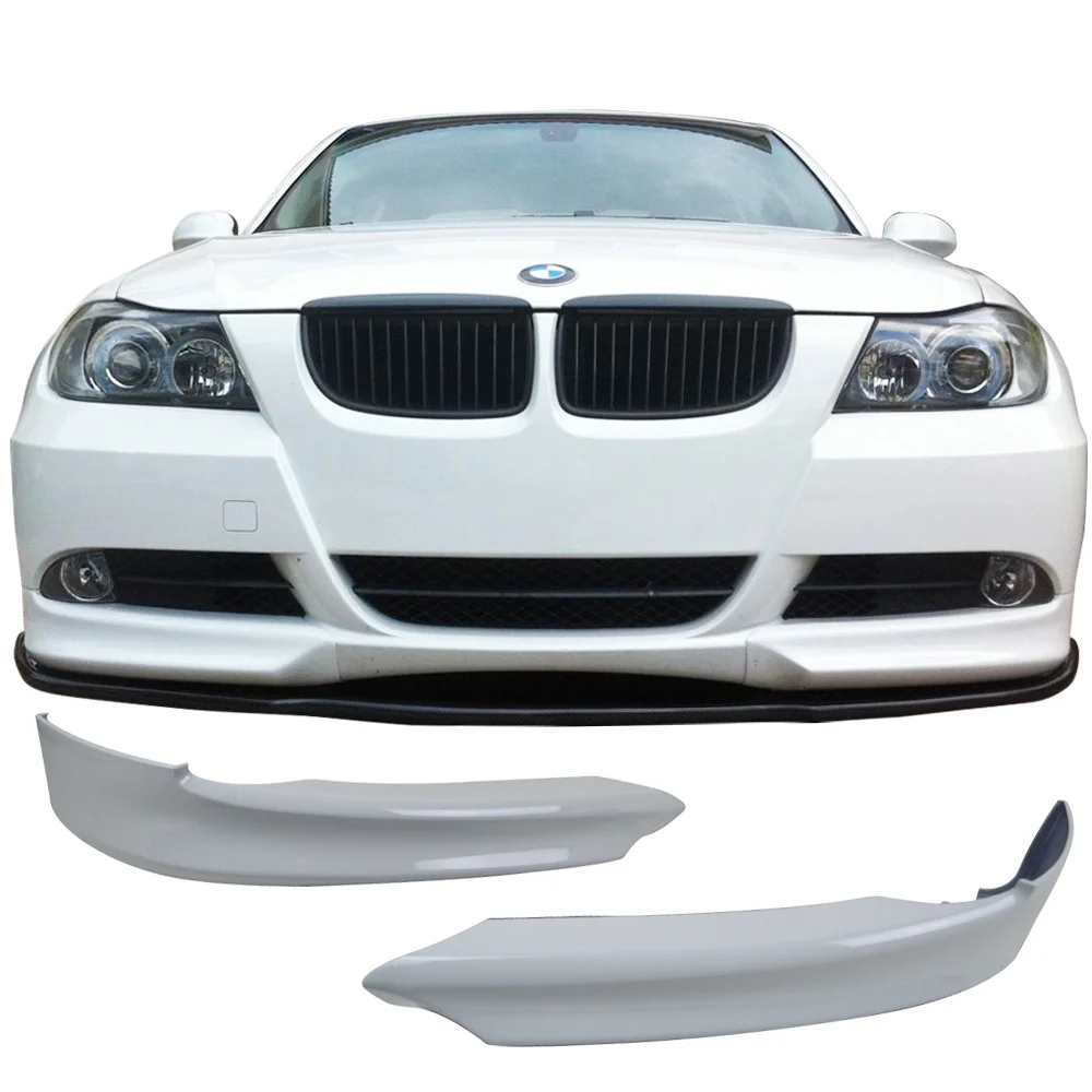 Ikon Motorsports Compatible with 05-08 E90 3 Series OE Style Front Lip Splitters Painted Alpine White III