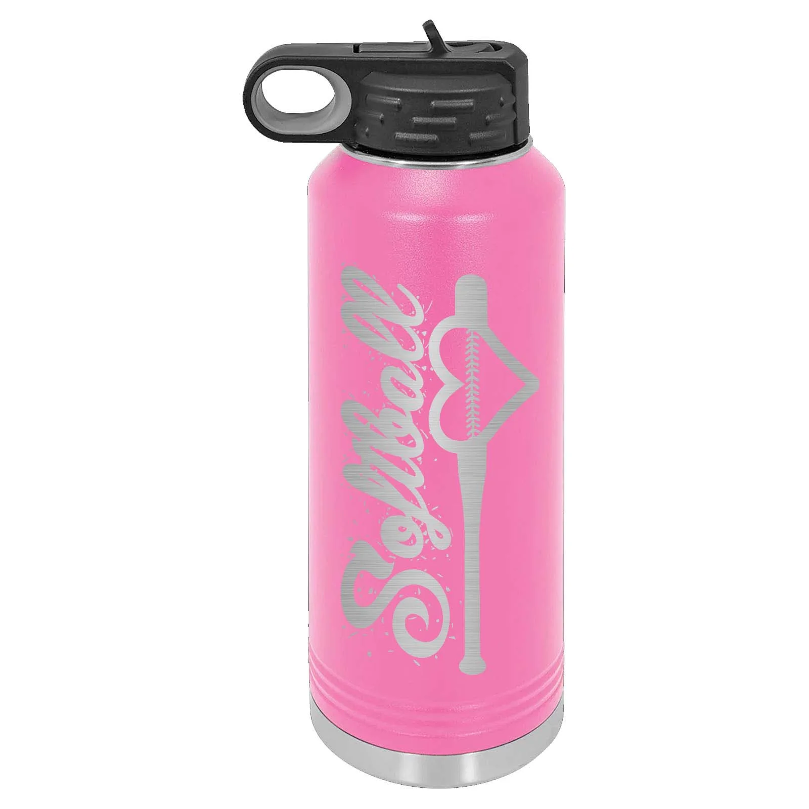 Mato & Hash 32oz Softball Laser Engraved Water Bottle  Pink LASLWB205 Softball S1