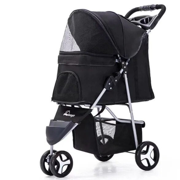 Pet Stroller 3 Wheels Cat Dog Travel Folding Carrier Lightweight Breathable Bag with Cup Holder for Small Dogs Teddy Chihuahua