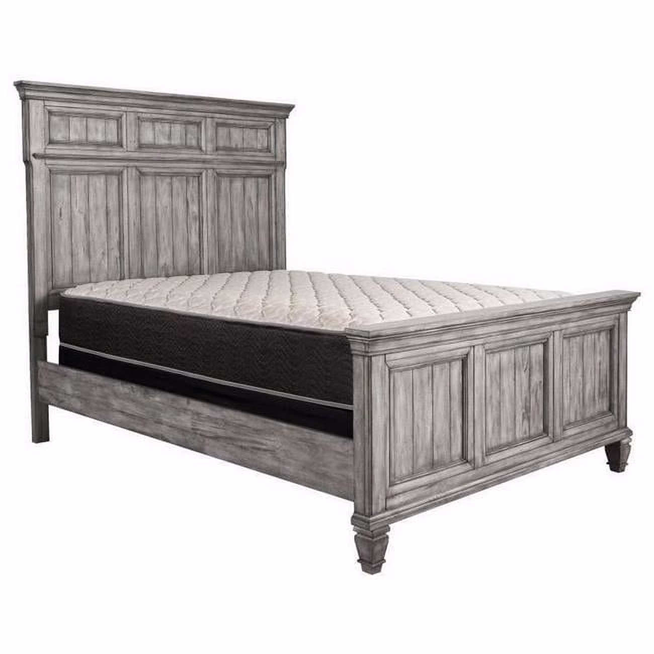Paneled Headboard Dan Wood King Size Bed with Crown Molded Details, Gray