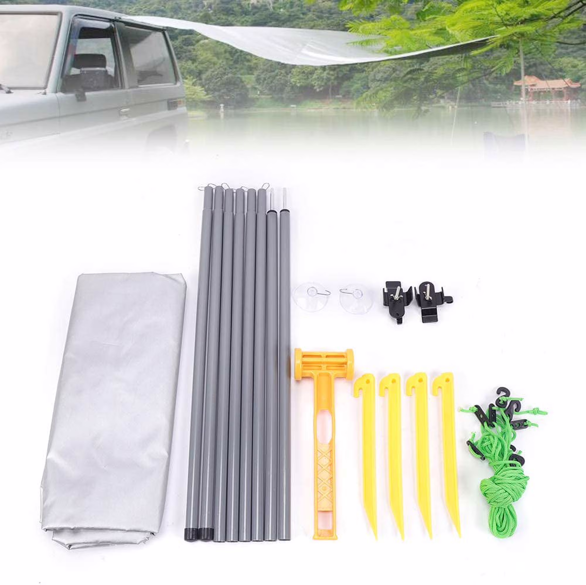 TFCFL Car Side Awning Set, 9.2ft x 5.9ft x 6.6ft Portable Rooftop Sunshade Awning for Vehicle Car SUV Truck， Portable Camper Trailer Tent Outdoor Camping Travel