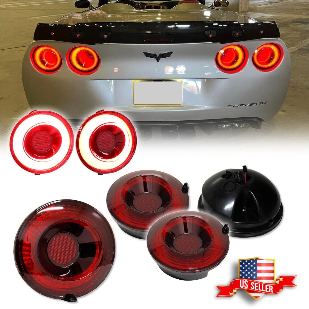 GTINTHEBOX For 2005-2013 Chevrolet Corvette C6 LED Red Halo Ring Rear Brake Tail Lights 4PC
