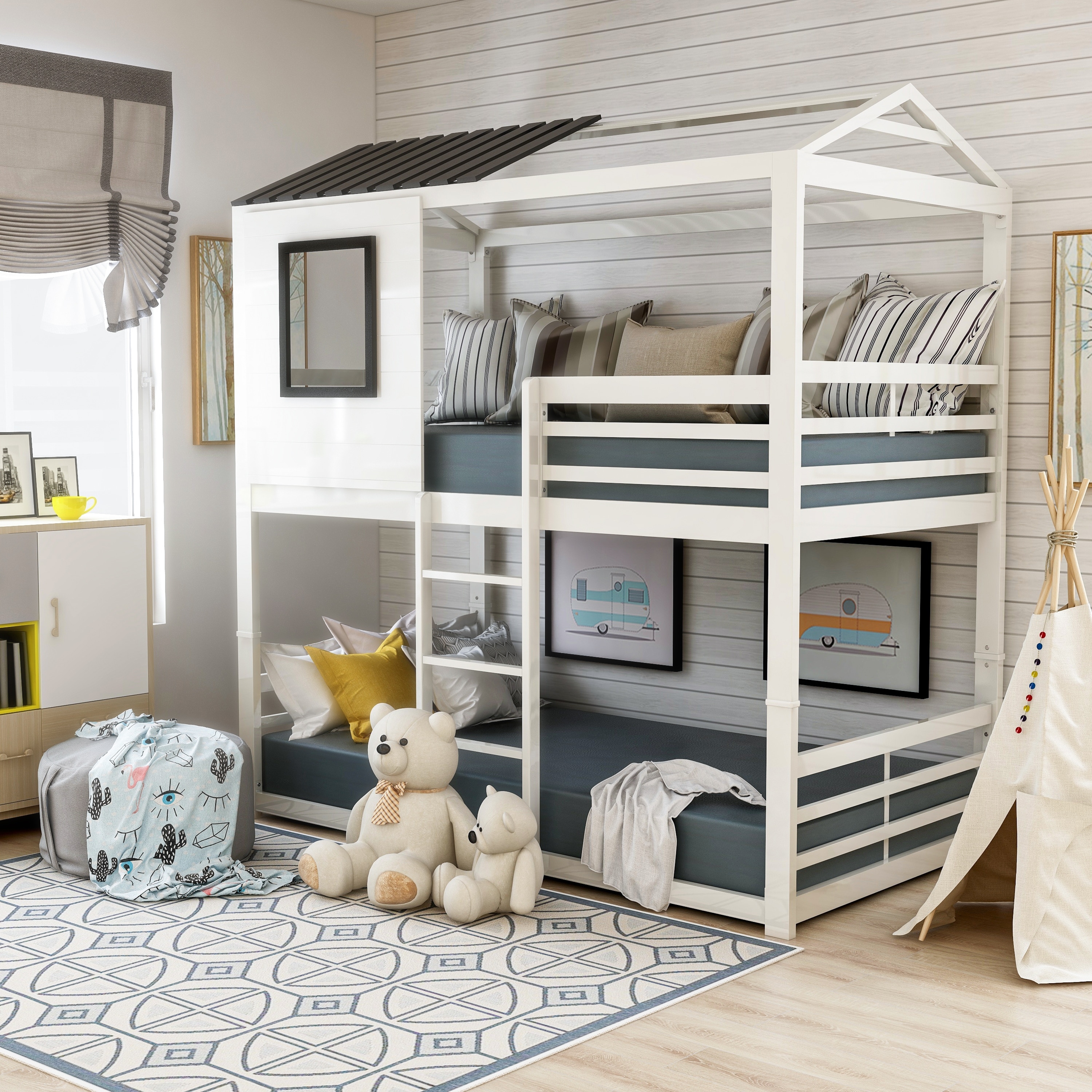 Furniture of America Vaia Transitional White Twin-over-Twin Metal Bunk Bed by