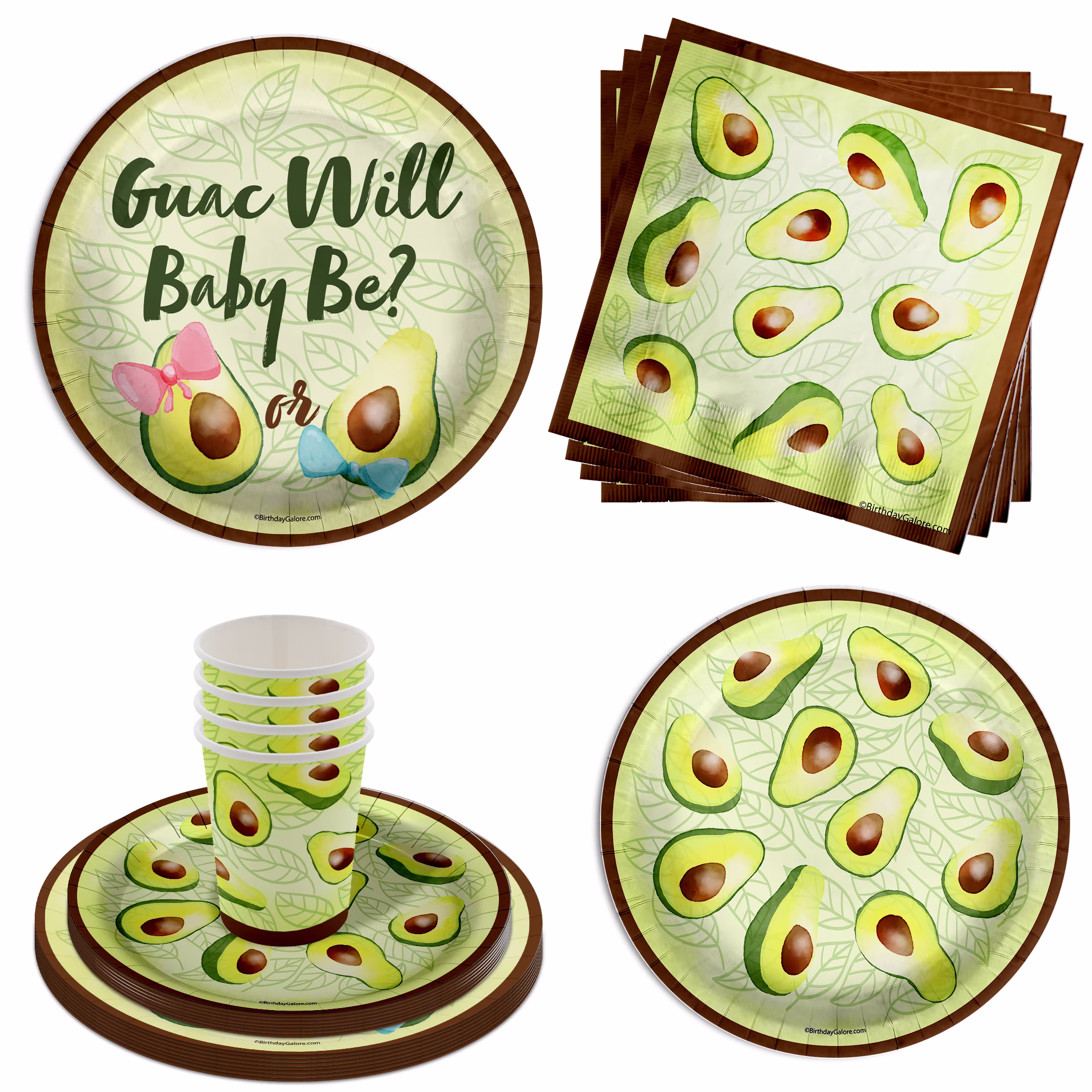 Guac Will Baby Be? Gender Reveal Party Supplies - Avocado Baby Reveal Party Supplies 64 Piece Tableware Set Includes Large 9