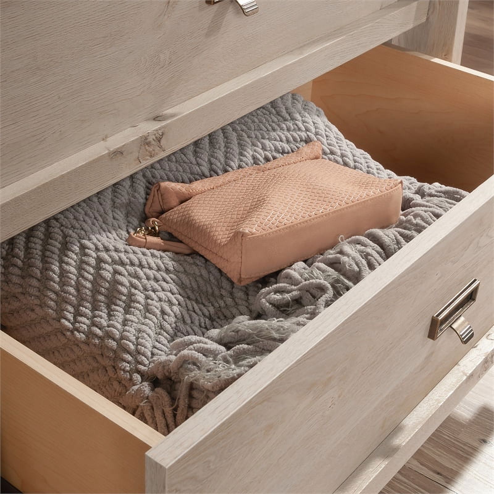 Sauder Trestle 4-Drawer Bedroom Dresser in Chalked Dressernut, Chalked Chestnut Finish