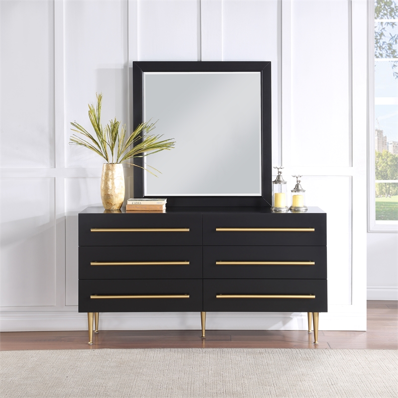 Meridian Furniture Marisol Black Dresser with Gold Metal Legs and Handle