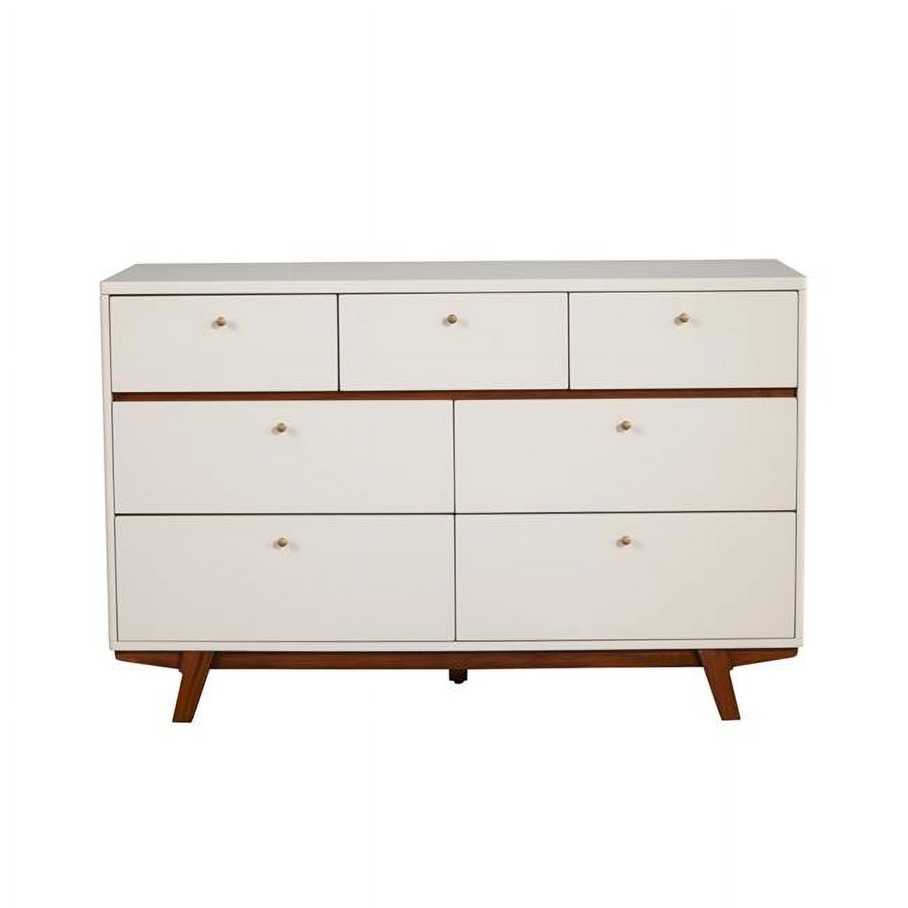 HomeRoots 524119 56 in. Brown & White Solid Wood Seven Drawer Double Dresser