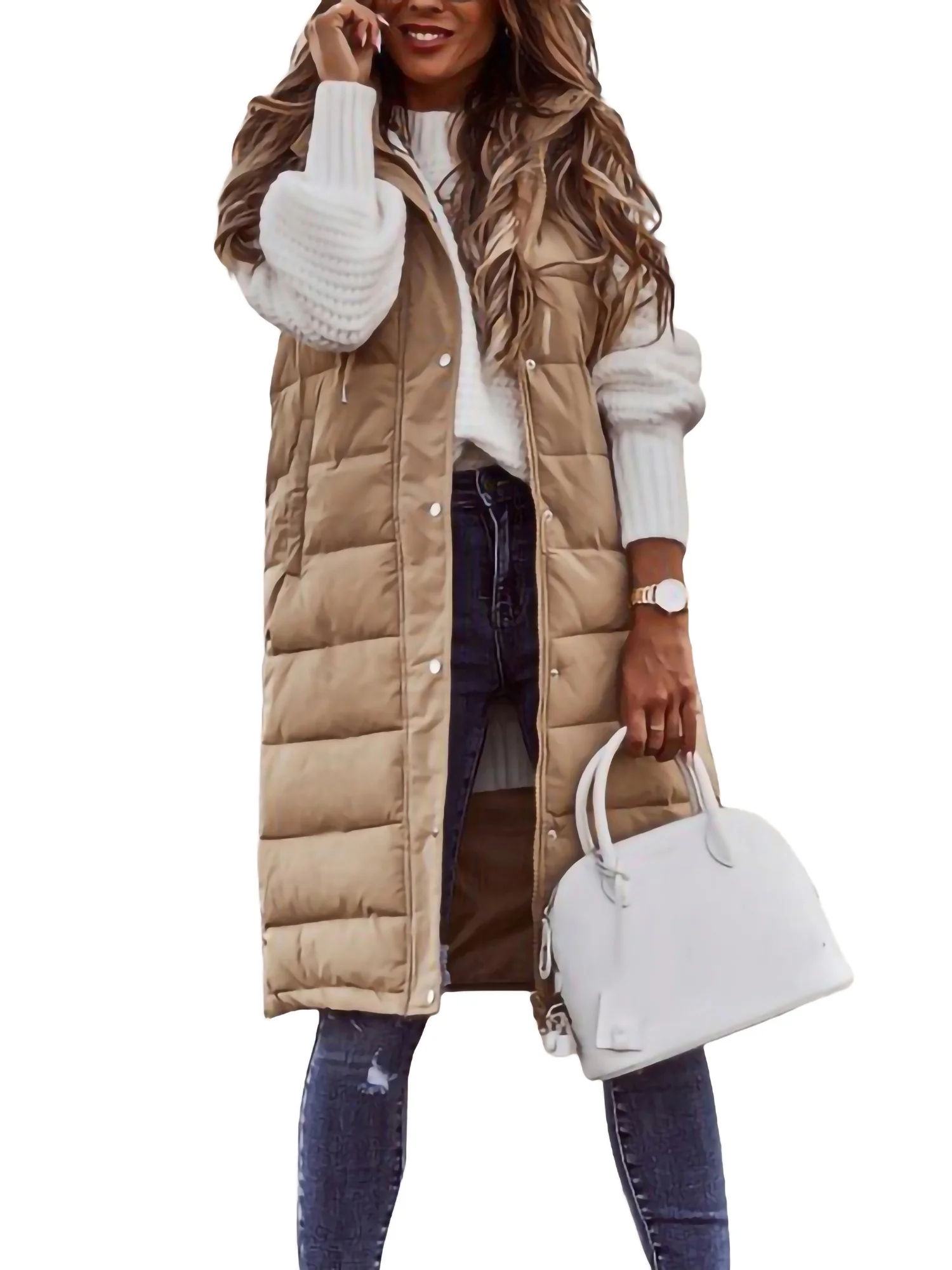 Women's Long Cotton Vest Coat ,Casual Slim Warm Hooded Vest Jacket Lightweight Outerwear