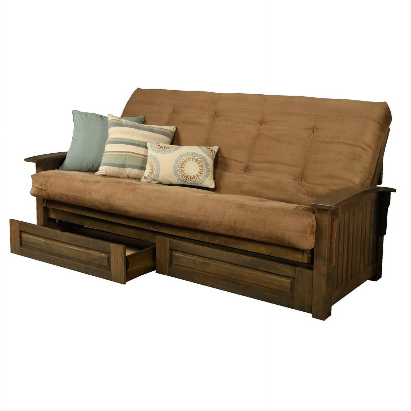 Bowery Hill Queen-size Wood Storage Futon-Suede Peat Mattress