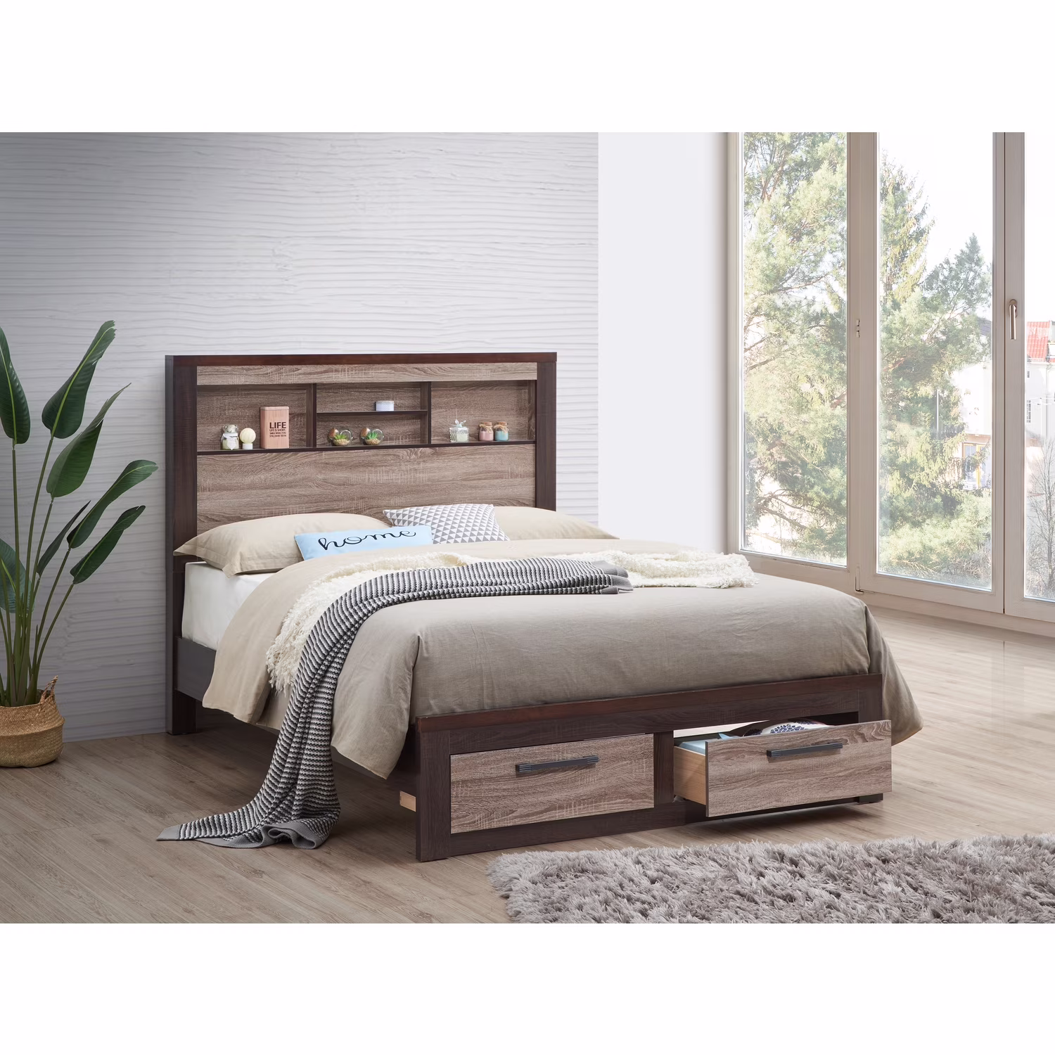 Homestock Urban Oasis G1400B-QB Queen Bed , Gray/Brown