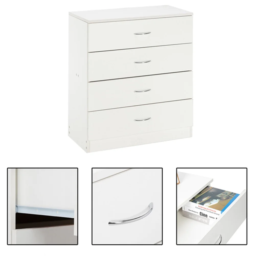 JFY  MDF Wood Simple 4-Drawer Dresser White