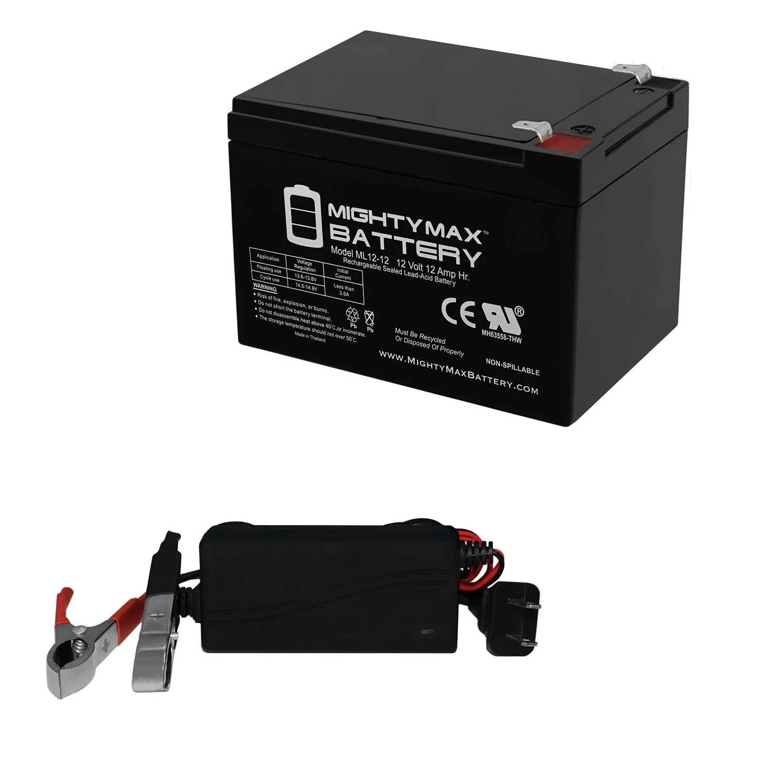 12V 12AH Replaces Razor MX500 Dirt Rocket 15128190 + 12V 1Amp Charger