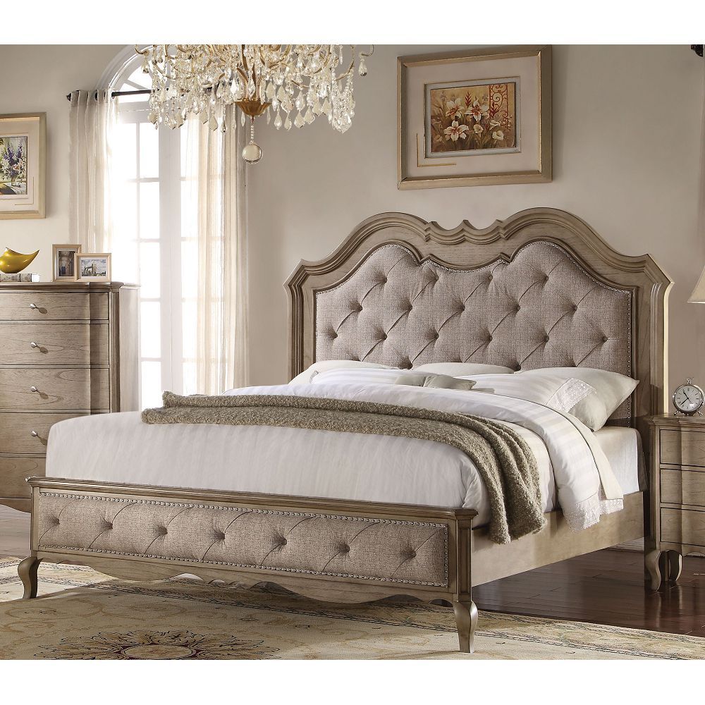 Elegant Haven Beige Fabric & Antique Taupe King Bed