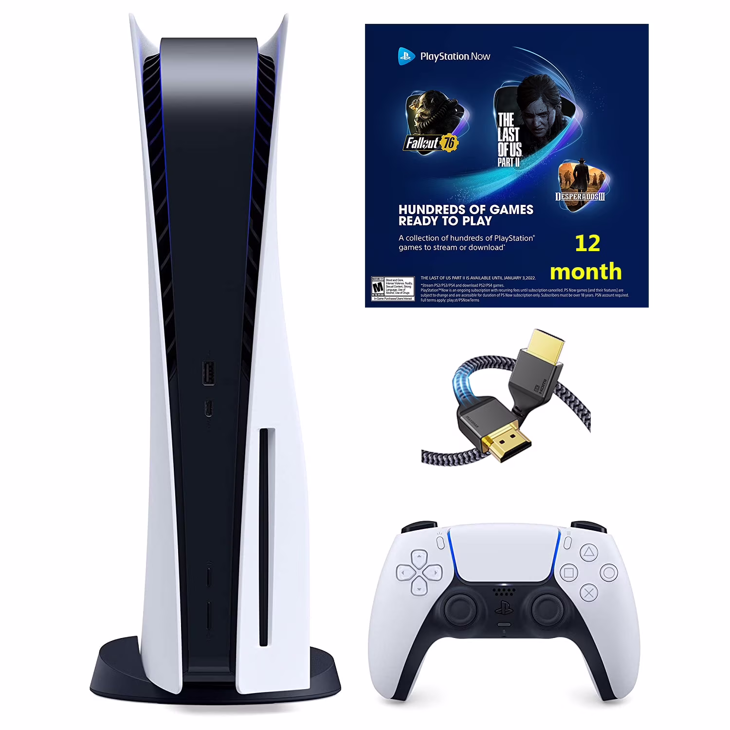 2022 Membership Newest Sony Playstation_PS 5 Disc Version Gaming Console with 12 month Playstation Now Game Pass and MTC HDMI Cable