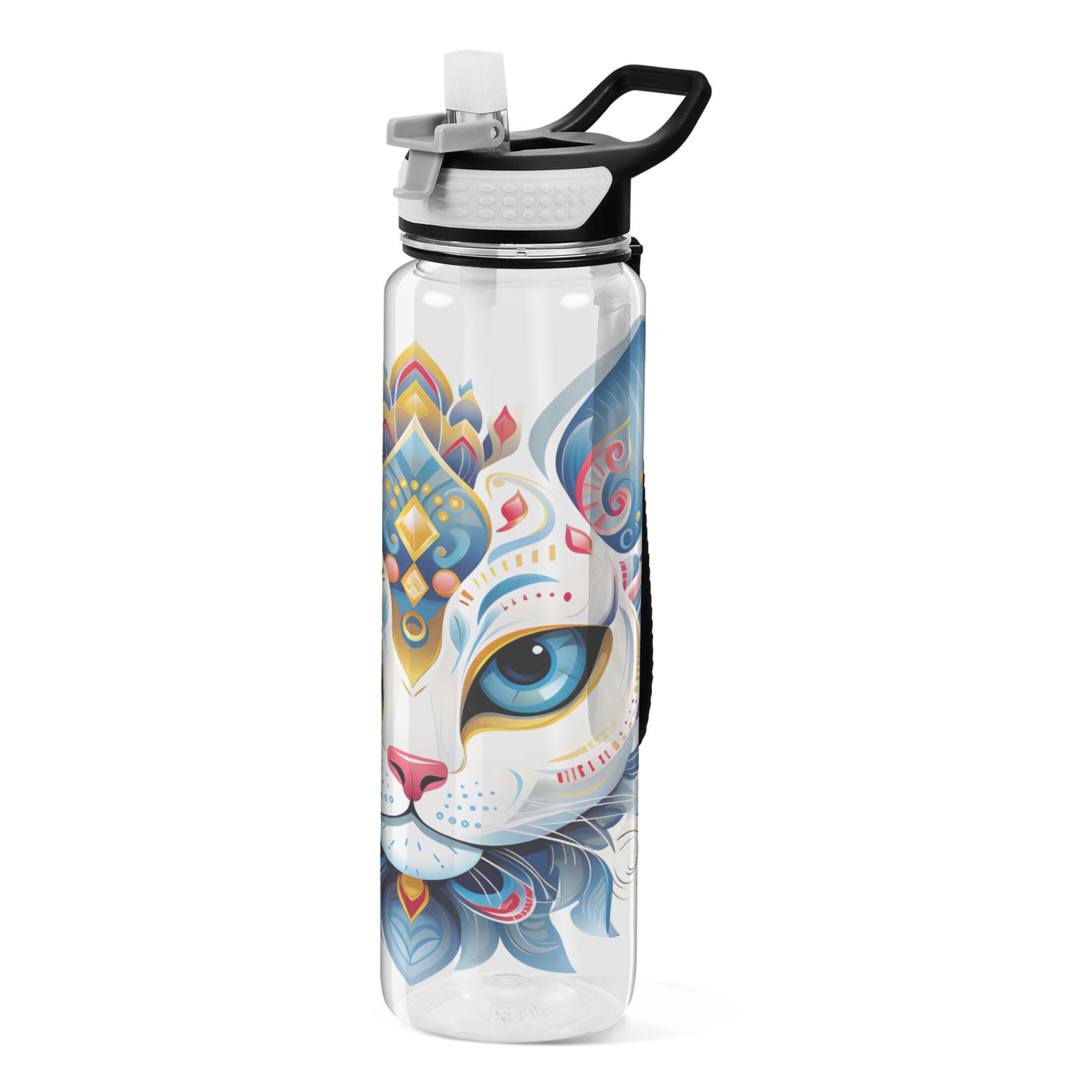 Abstract Leopard 32oz Water Bottles with Straw Tritan Leakproof Sports Bottle BPA Free Clear for Fitness Gym Swimming Cycling