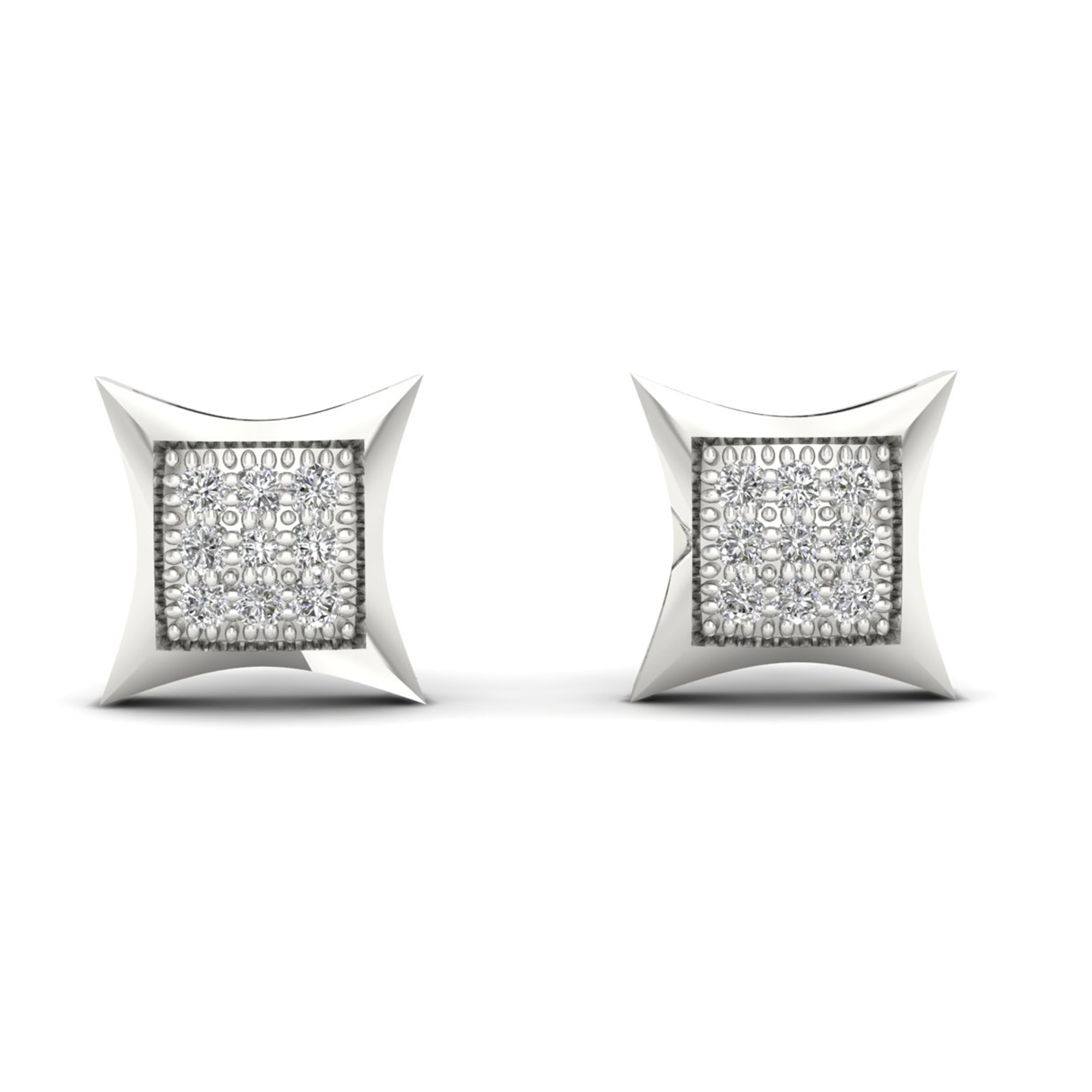 1/20ct TW Diamond 10K White Gold Kite Shape Cluster Stud Earrings