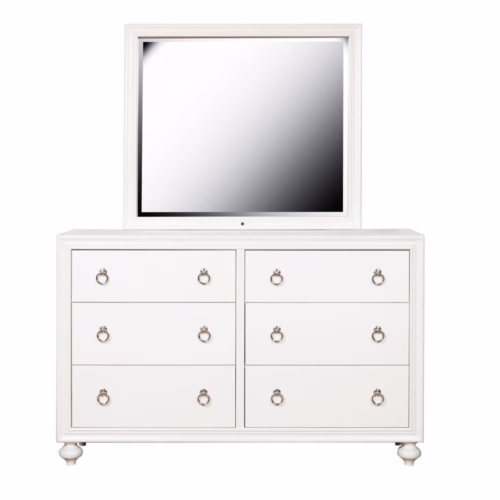 Six Drawer Wood Dresser in White Finish by Samuel Lawrence Furniture