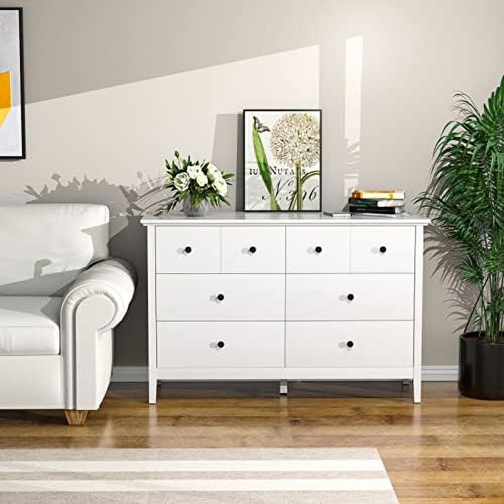 White Dresser   Dresser for Bedroom  6 Drawer Double Dresser with Wide Drawer and Metal Handles  Wood Dressers & Chests of Drawers for Hallway  Entryway