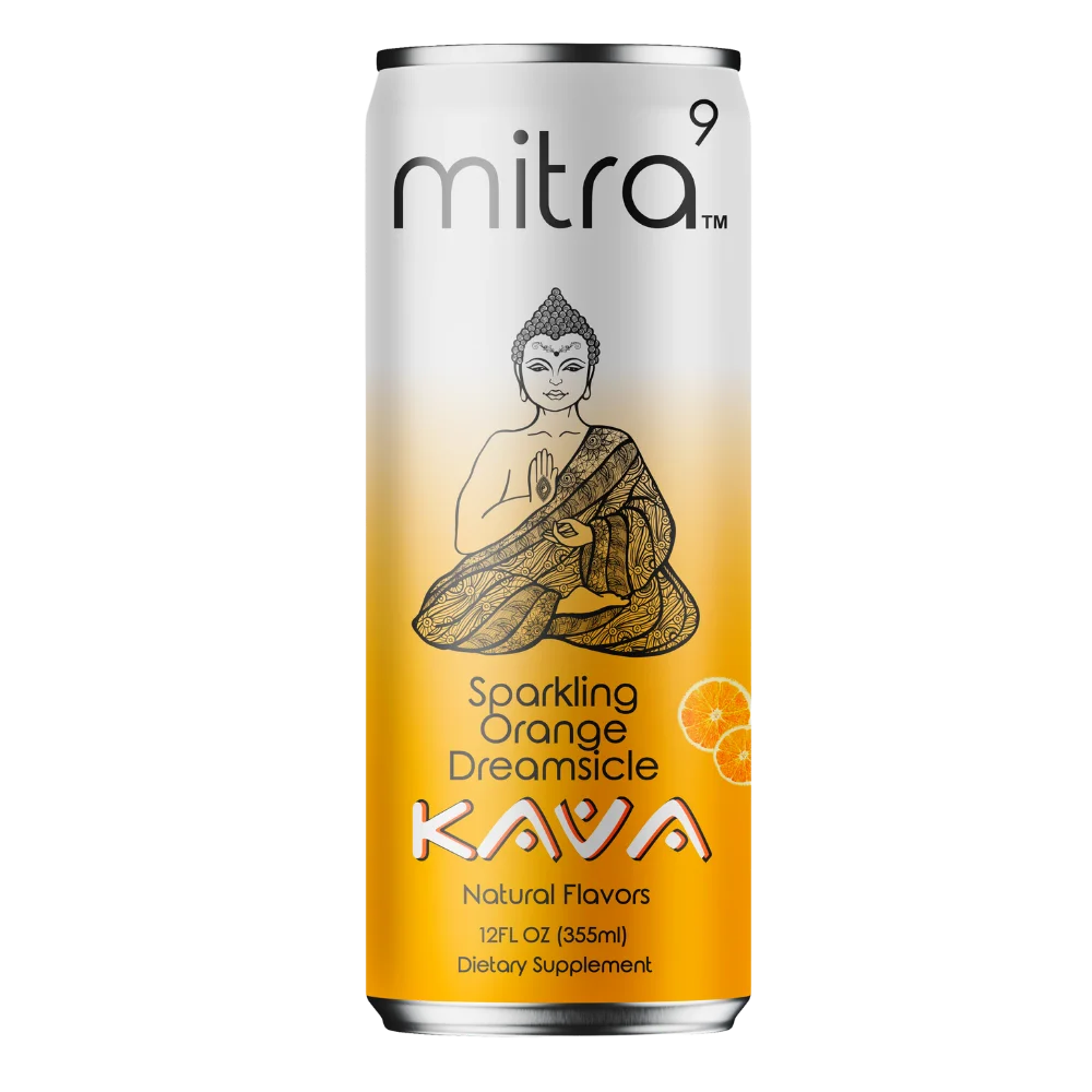 Mitra-9 Botanical Beverages - Plant Based Sparkling Drink with Kava Root Extract - Mood Enhancer - Promotes Natural Calm & Clarity (12 Fl. Oz) (Orange-Dreamsicle 24 Pack)