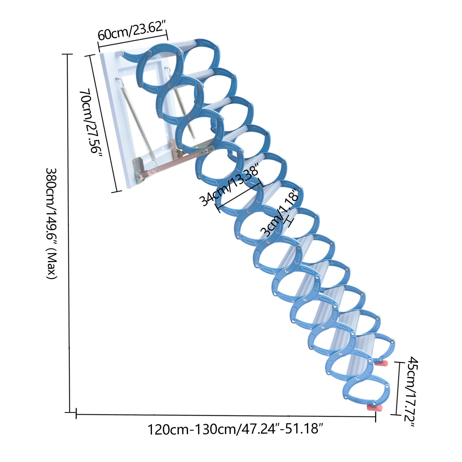 Fichiouy 12 Steps Pulldown Attic Stairs 12.5ft Wall Mounted Folding Loft Wall Ladder Blue