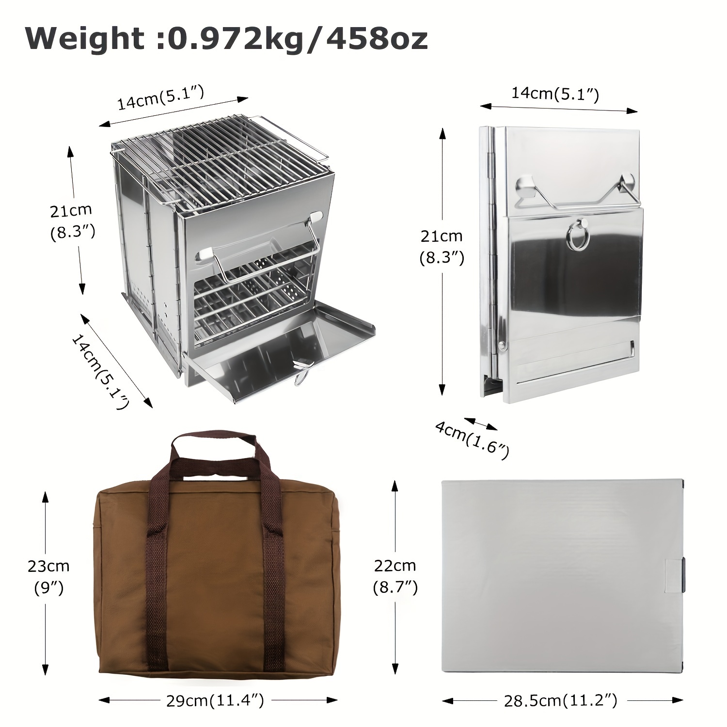 1pc 410+304 Stainless Steel Portable Folding Camping Wood Stove For Outdoor Cooking, Camp Stove With Grill For Backpacking BBQ Picnic, Outdoor Barbecue Rack