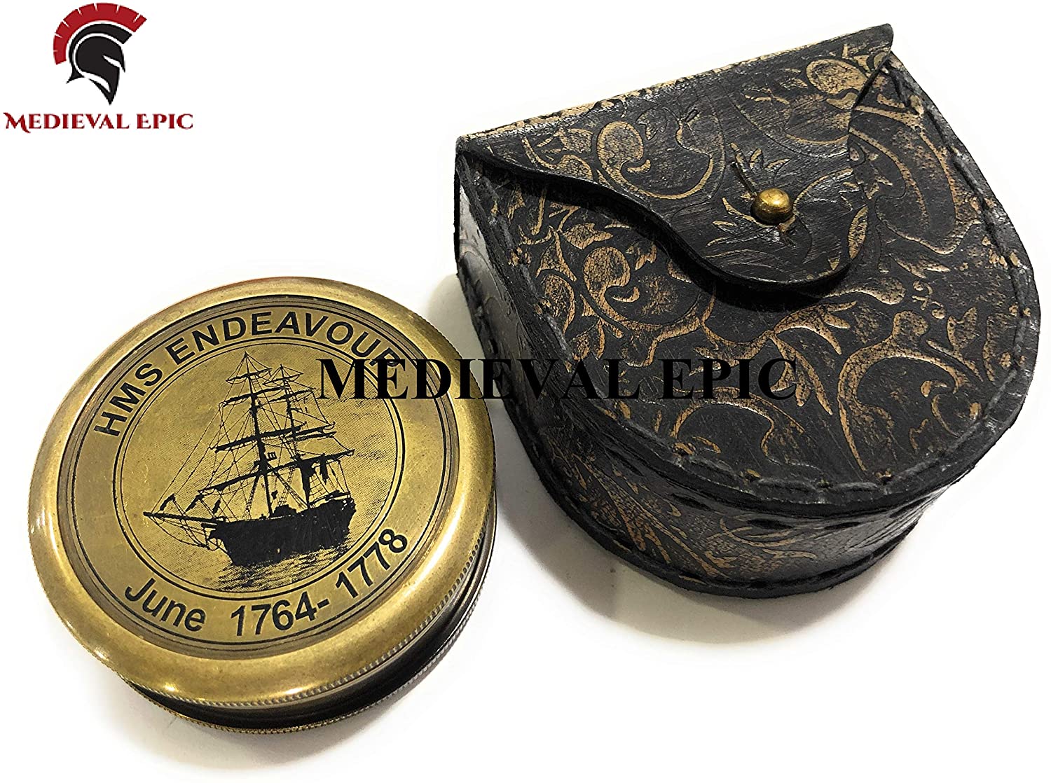 NauticalMart Antique Brass Compass - HMS Endeavour Marine Pirate Compass