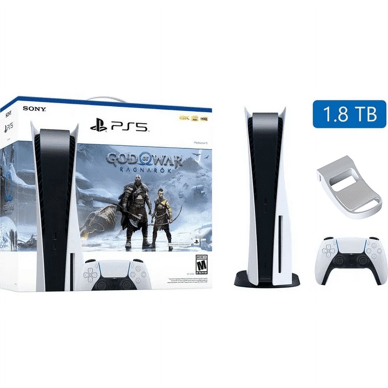 PlayStation_PS5 Video Game Console (Disc Edition) - God of War Ragnarök Bundle - Upgraded 1.8TB PCIe Gen 4 NVNe SSD Gaming Console, Cefesfy Headphone Hook
