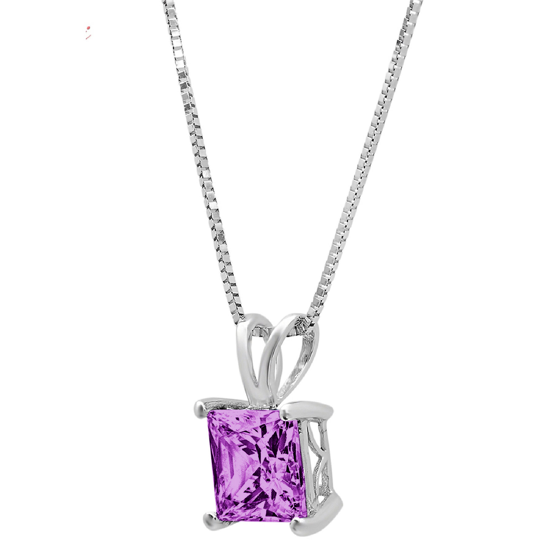 2.5 ct Brilliant Princess Cut Solitaire Simulated Alexandrite 18K White Gold Pendant with 16