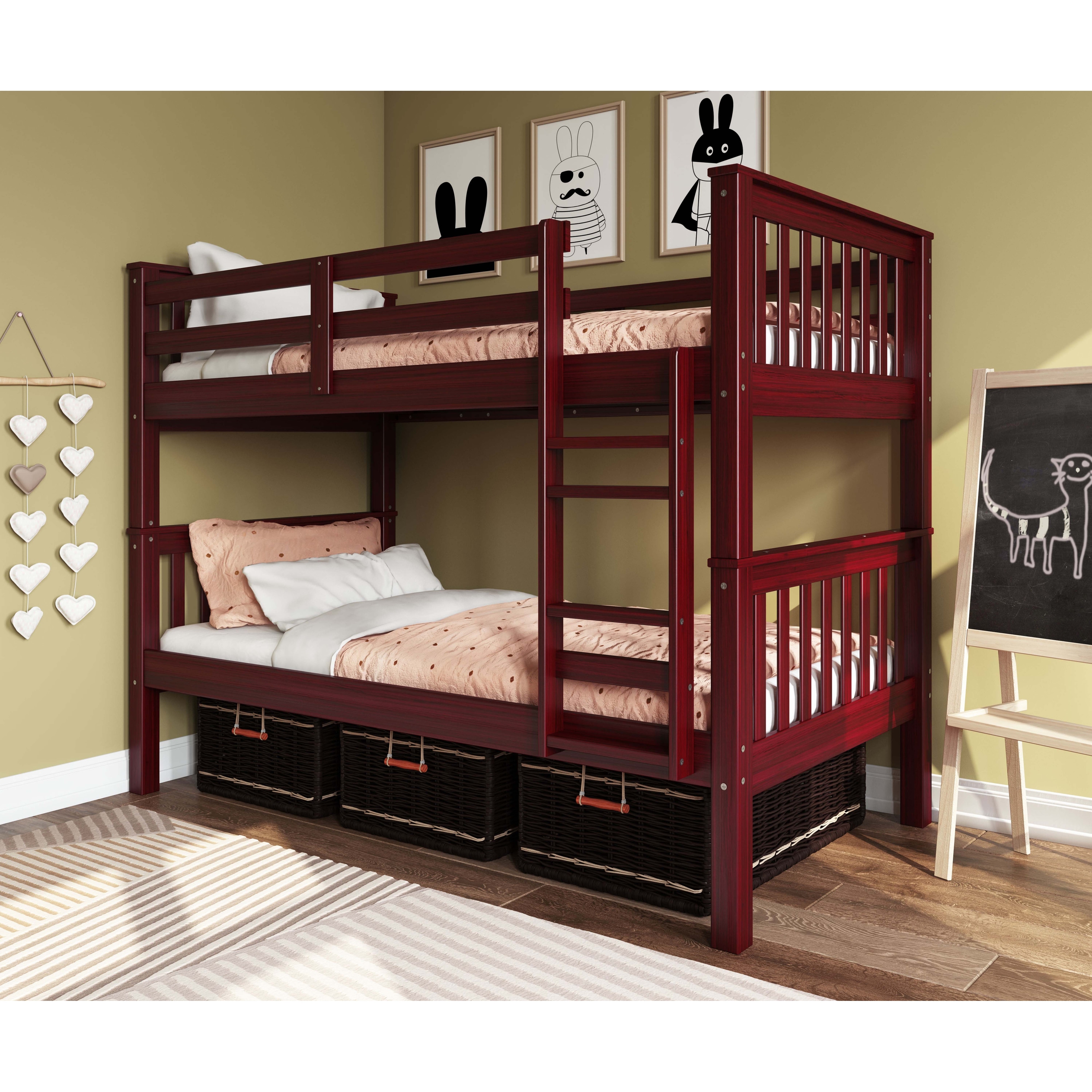 Taylor & Olive  100% Solid Wood Mission Twin Over Twin Bunk Bed White