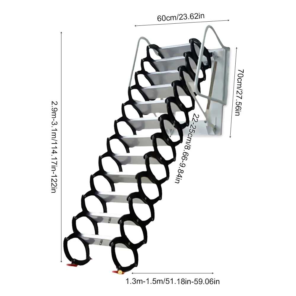 Miumaeov Wall Folding Ladder Attic Stairs, Home Wall Mounted Folding Ladder Loft Stairs Attic for Decorative House (Black)