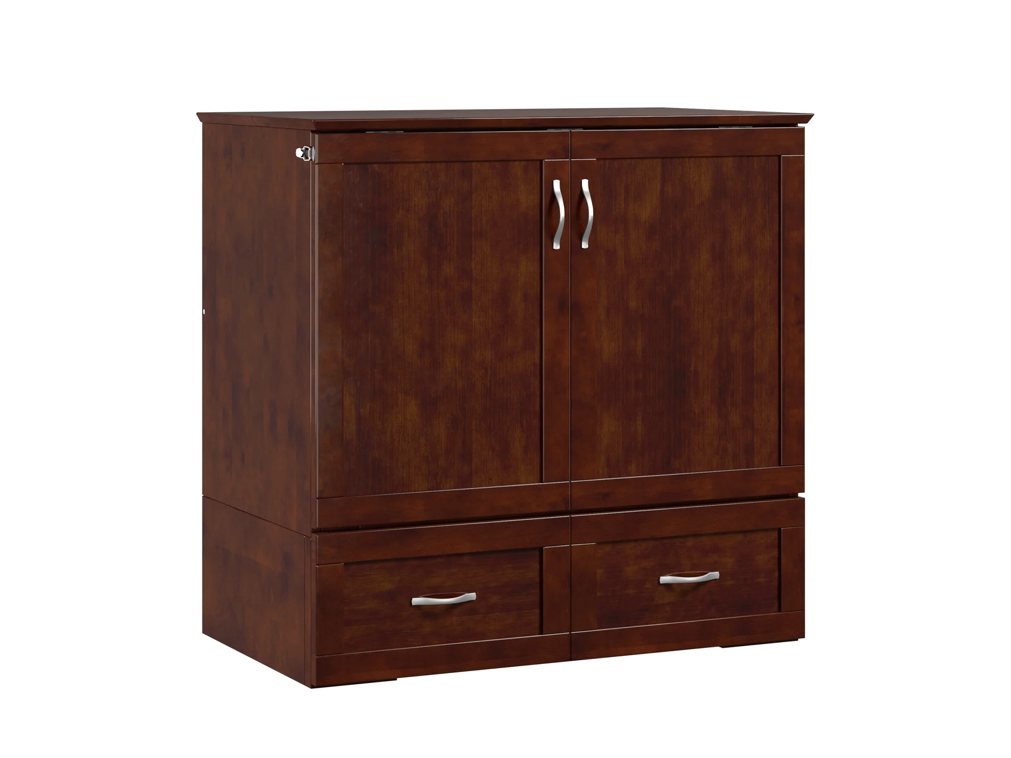 AFI Hamilton Twin XL Solid Wood Murphy Bed Chest with Mattress, Drawer and Charger, Walnut