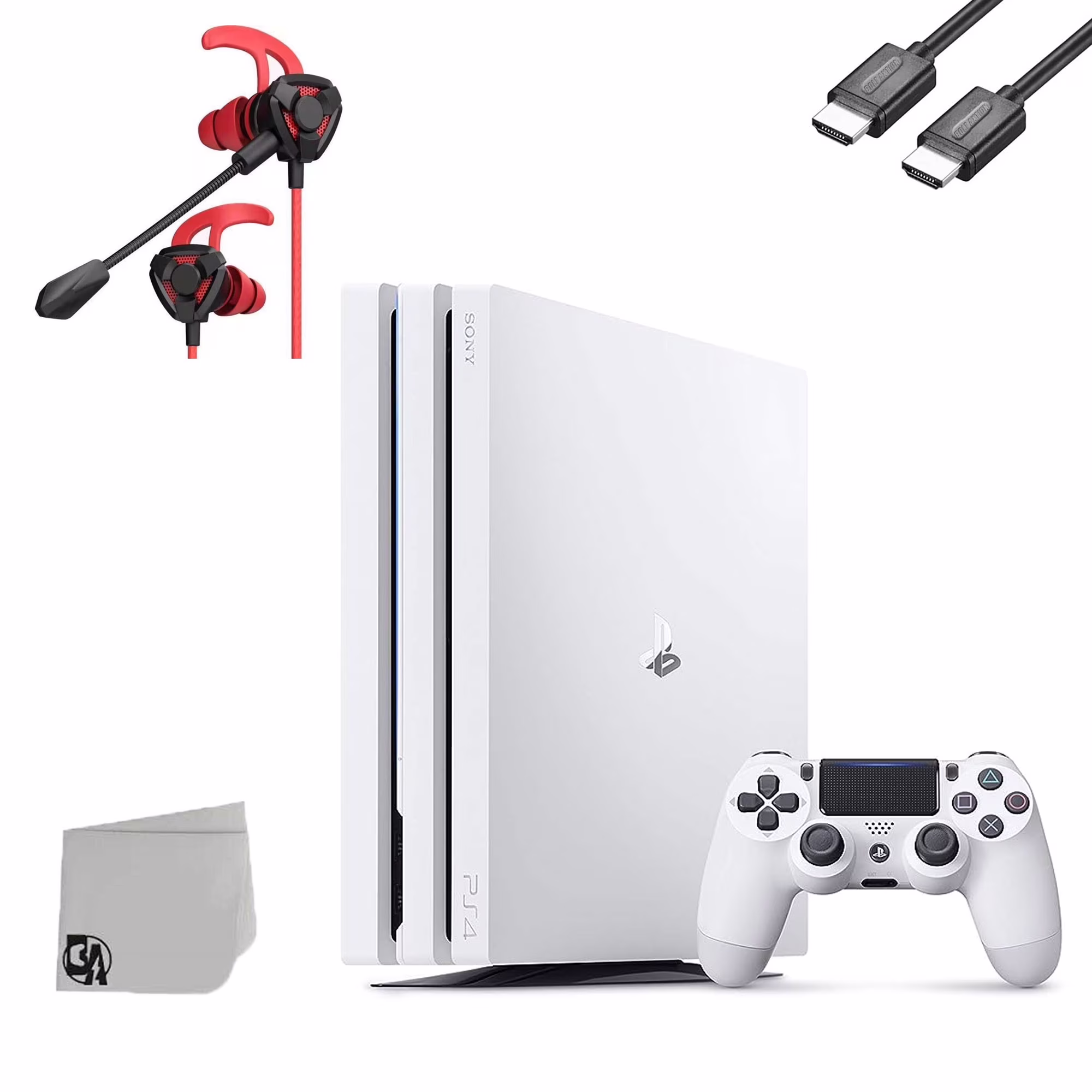 Sony PlayStation 4 Pro 1TB White Gaming Console + G9 Earbuds With Microphone BOLT AXTION Bundle Like New
