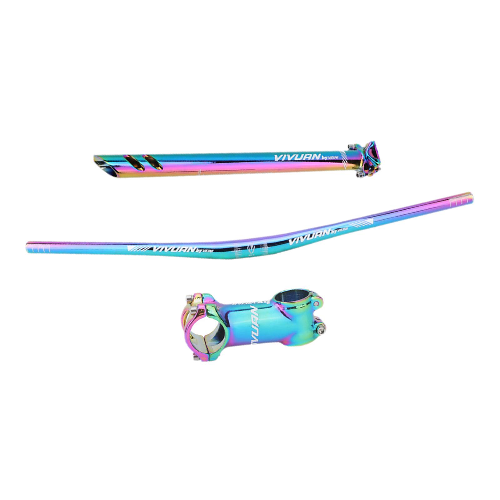 3 of pack Handlebar Set, Colorful Aluminum Alloy Mountain Bike Handlebar Stem and Seatpost Pole Corrosion Resistance Stem Accessory 80Stem 31.6Tube