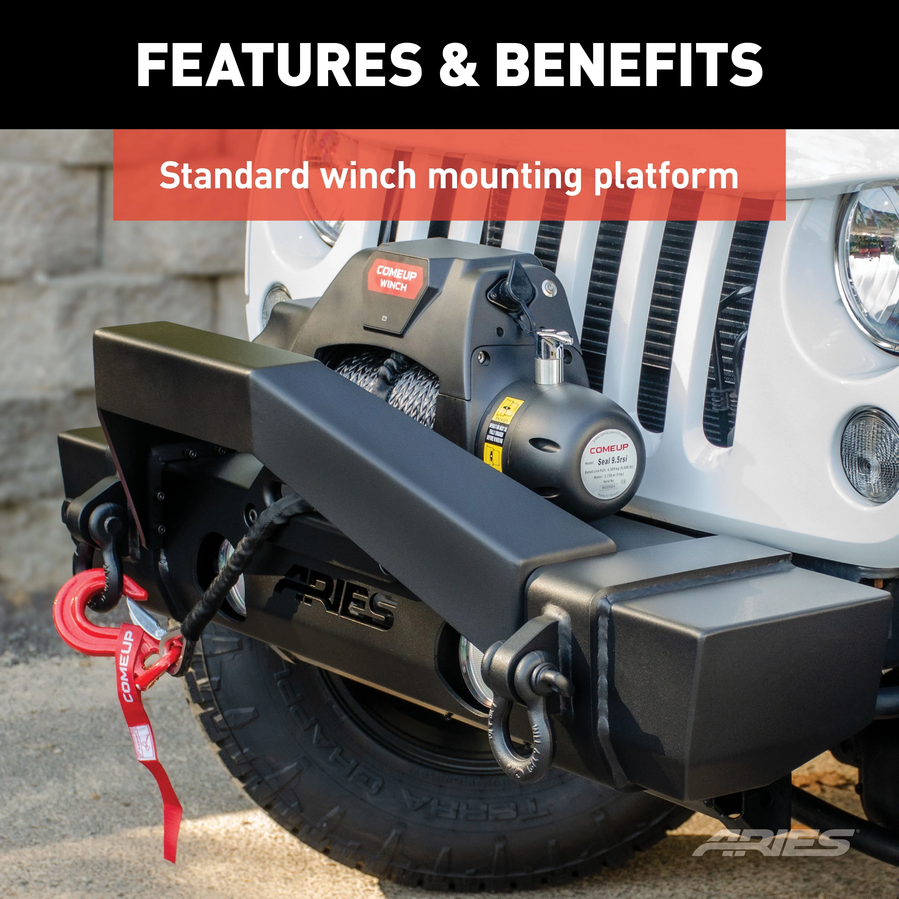 ARIES 2156000 TrailCrusher Black Steel Jeep Wrangler JK Front Bumper, 12,500 lbs Winch and Shackle Ratings Fits select: 2008,2015-2018 JEEP WRANGLER UNLIMITED