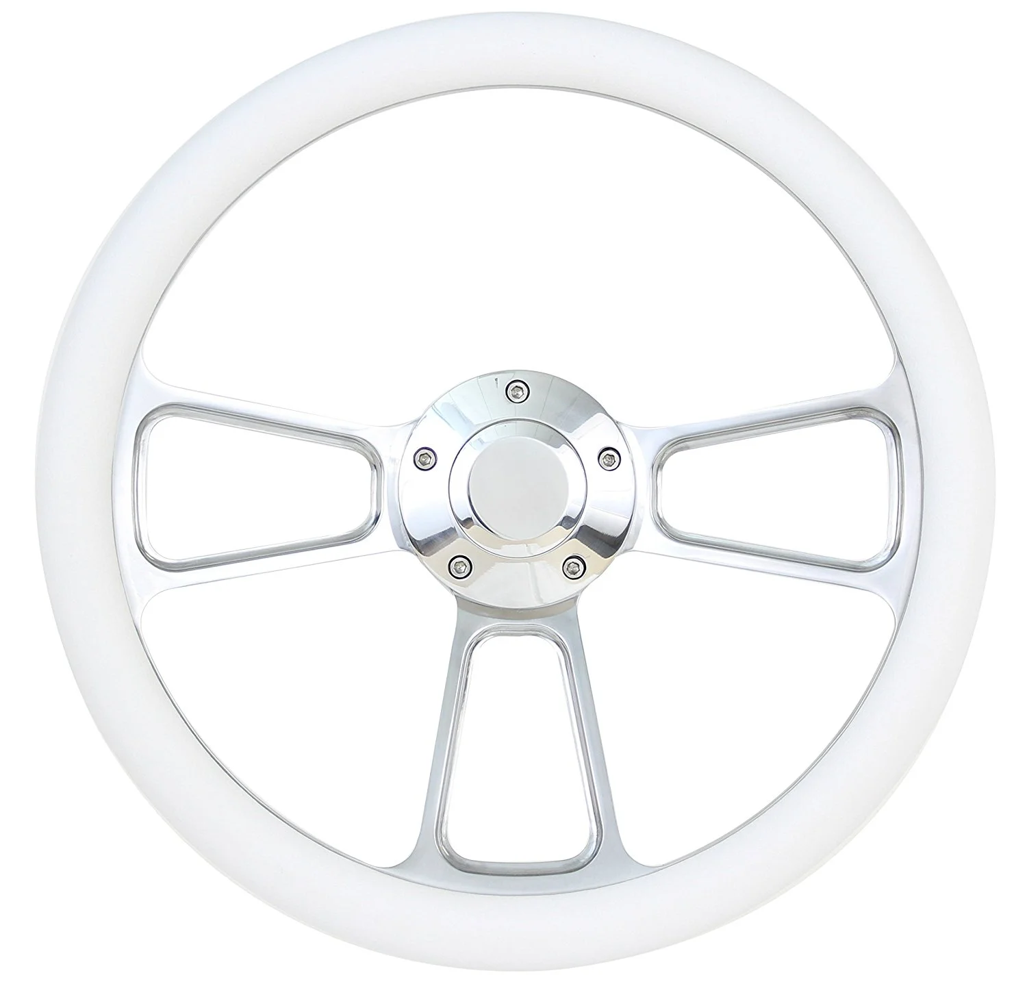 Boat Steering Wheel 14 Inch Aluminum With White Vinyl Half Wrap, Horn Button, and Installation Adapter