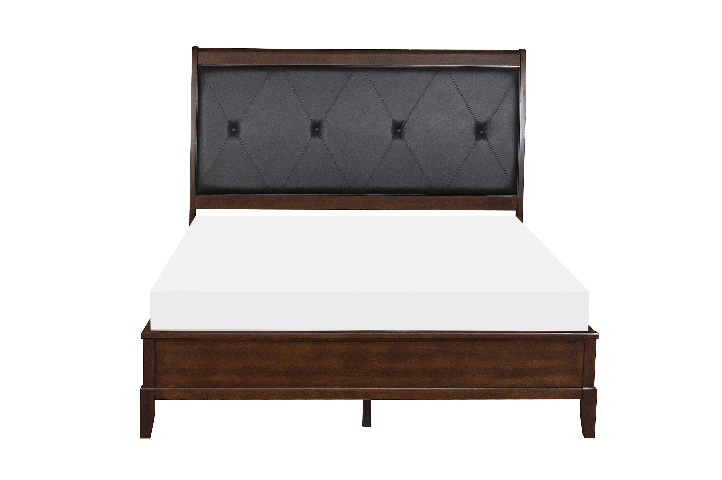 Dcenta Dark Cherry Finish 1pc Queen Sleigh Bed Button-Tufted Faux-Leather Upholstered Headboard Transitional Style Bedroom Furniture